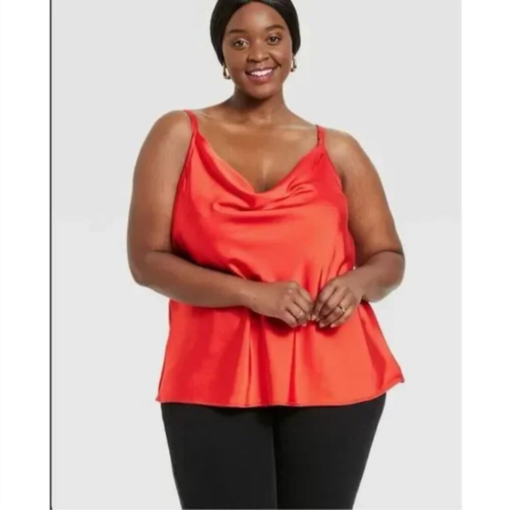 Red Satin Cowl Neck Tank Top - Size 4X